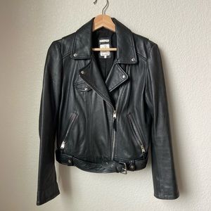 ZARA trf 100% Genuine Sheep Leather Belted Moto Jacket